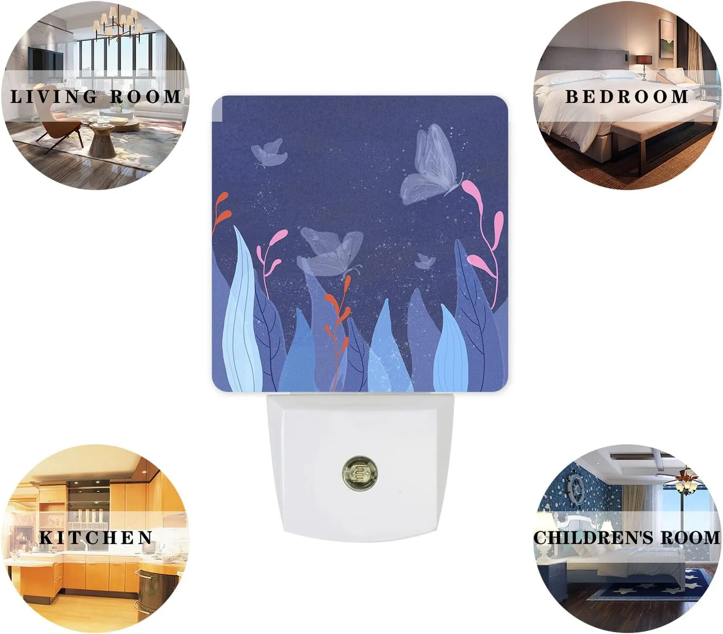 Night Light for Kids, Abstract Butterfly Blue Dream Plant LED Night Light Plug into Wall with Light Sensors Dusk to Dawn, Nightlight for Children Girls Baby Room Nursery Stairs Hallway Decor