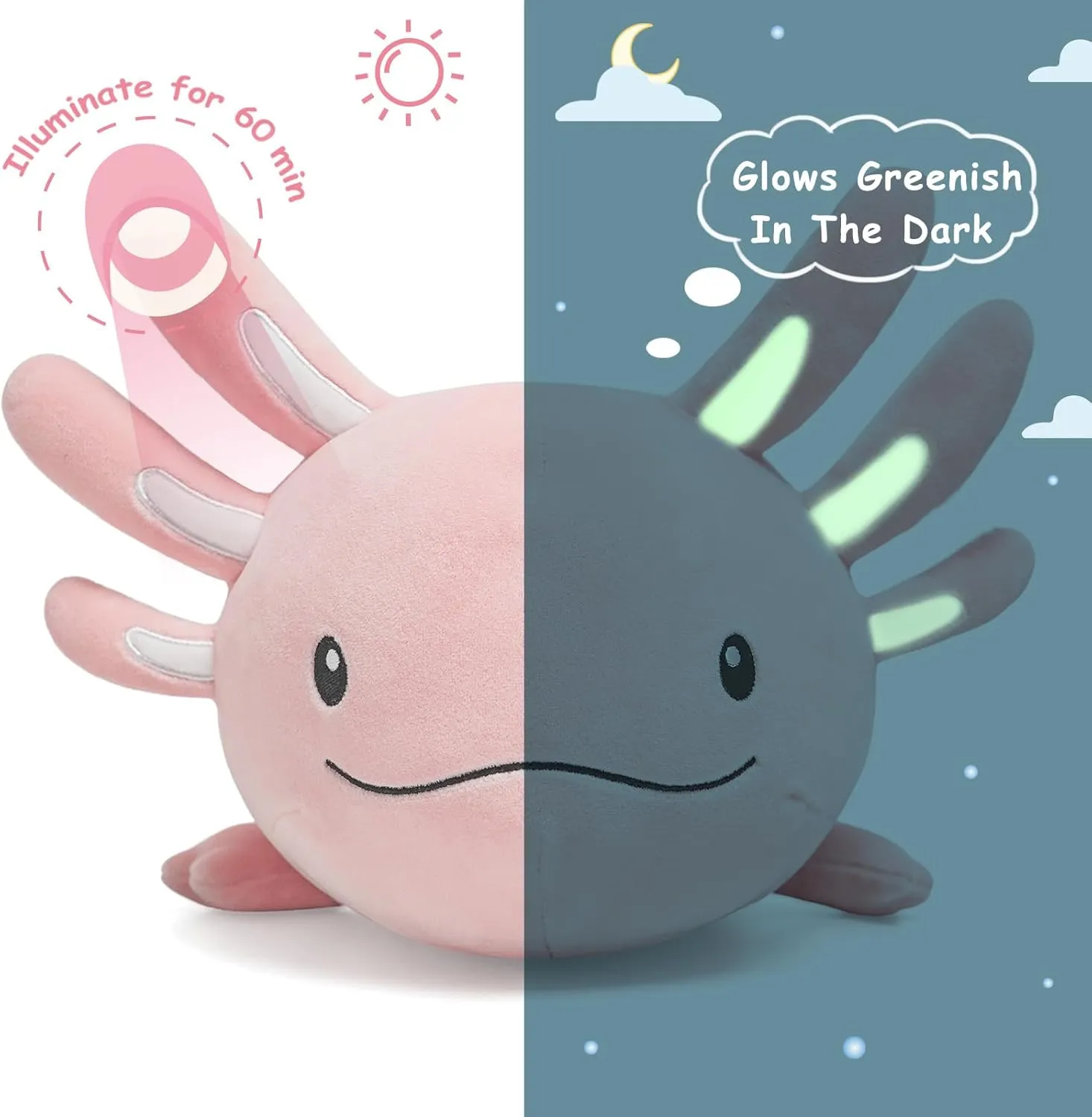 Niuniu Daddy 20 Inch Pink Axolotl Plush Toy - Luminous, Realistic, Cute Stuffed Animal Plushies for Girls & Boys - Glow-in-The-Dark Birthday Gifts