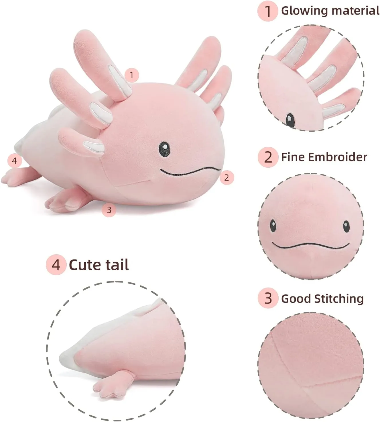 Niuniu Daddy 20 Inch Pink Axolotl Plush Toy - Luminous, Realistic, Cute Stuffed Animal Plushies for Girls & Boys - Glow-in-The-Dark Birthday Gifts