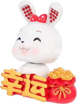NOLITOY Miniature Resin Figurine Shaking Bunny Car Ornament Cute Home Office Decor Detailed Present for