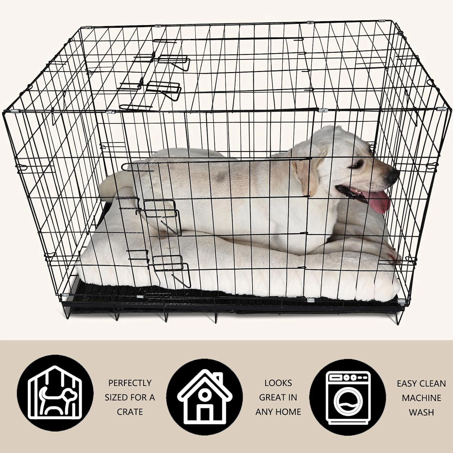 nononfish Dog Crate Pad 42x28 for Large Dog Washable,Soft & Plush Pet Mat for Kennel XLarge with Anti-Slip Bottom fit 42 inch Crates,Deluxe Fluffy Thick for Older Pet Sleeping Mat,Cream White