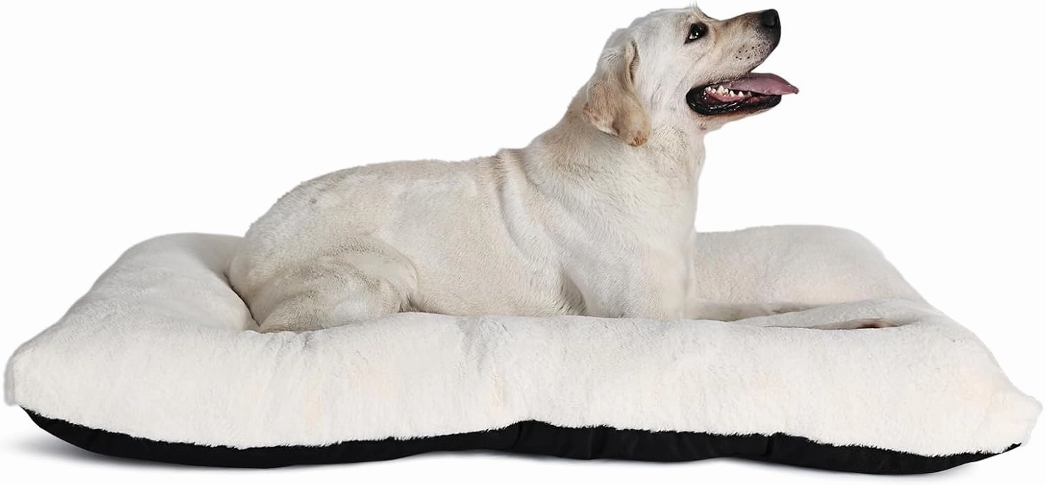 nononfish Dog Crate Pad 42x28 for Large Dog Washable,Soft & Plush Pet Mat for Kennel XLarge with Anti-Slip Bottom fit 42 inch Crates,Deluxe Fluffy Thick for Older Pet Sleeping Mat,Cream White