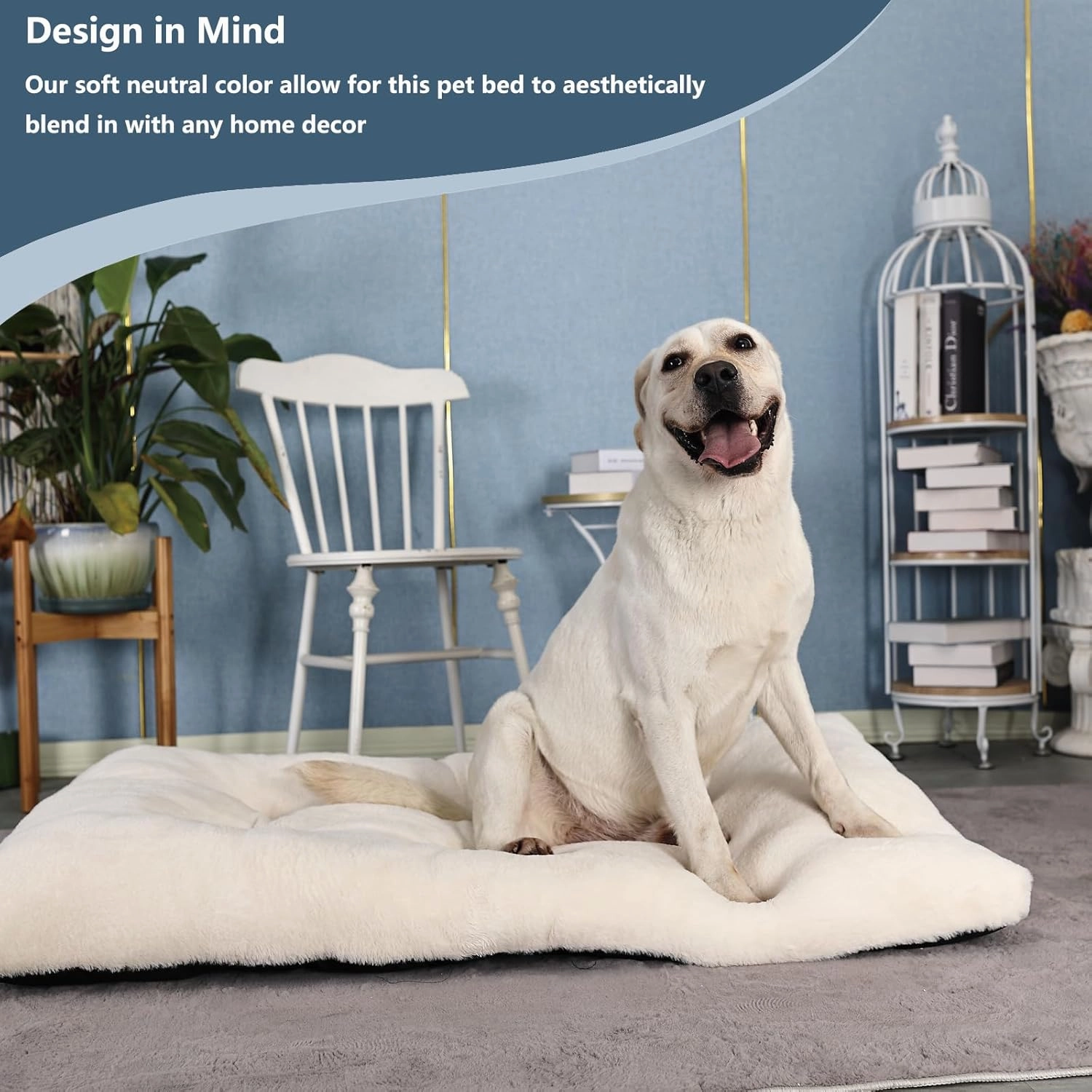 nononfish Dog Crate Pad 42x28 for Large Dog Washable,Soft & Plush Pet Mat for Kennel XLarge with Anti-Slip Bottom fit 42 inch Crates,Deluxe Fluffy Thick for Older Pet Sleeping Mat,Cream White