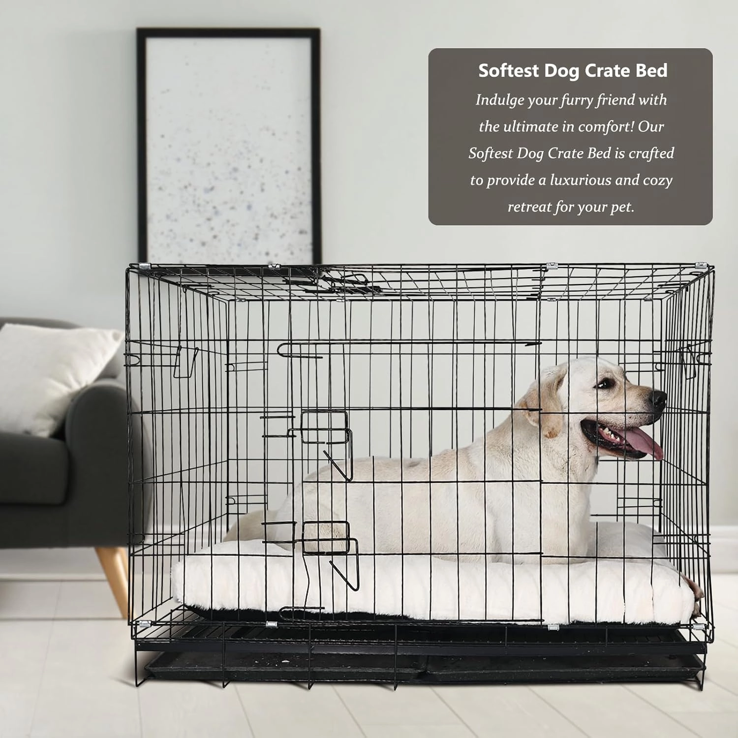 nononfish Dog Crate Pad 42x28 for Large Dog Washable,Soft & Plush Pet Mat for Kennel XLarge with Anti-Slip Bottom fit 42 inch Crates,Deluxe Fluffy Thick for Older Pet Sleeping Mat,Cream White