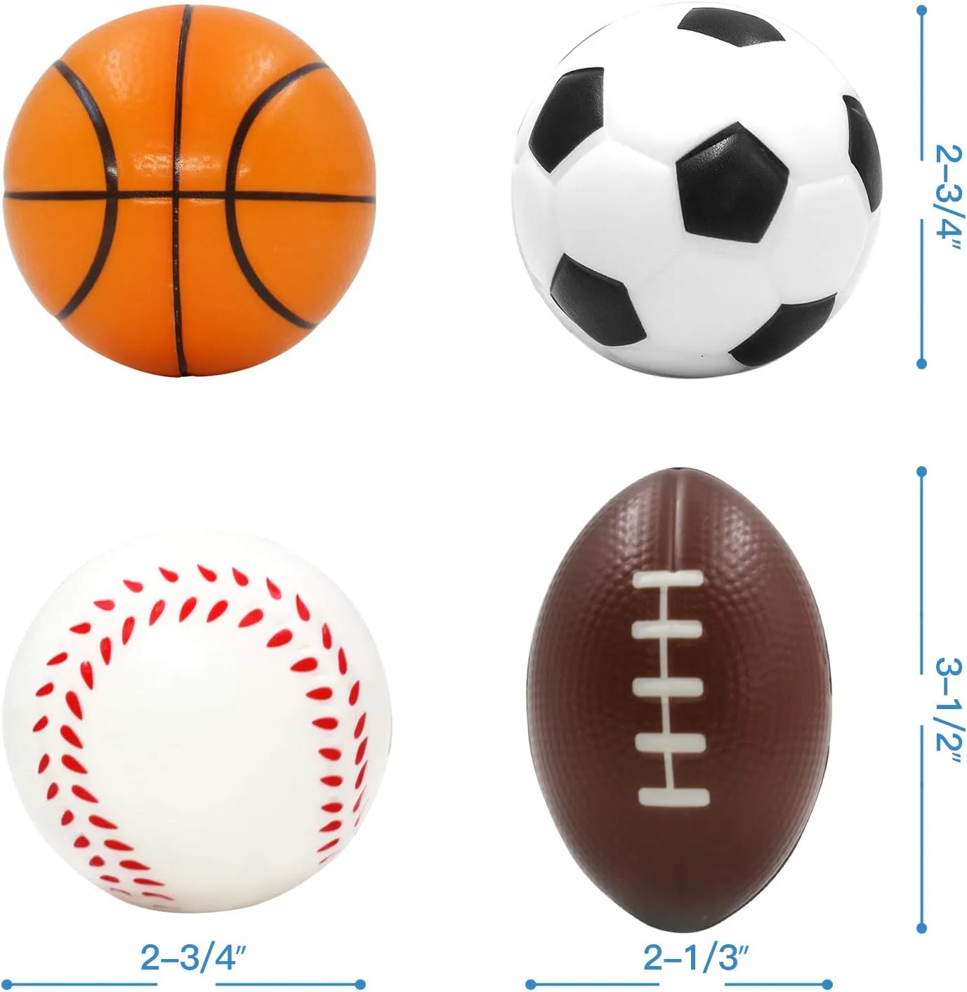 Novelty Place Squeezable Stress Balls - Anti-Stress Baseball, Basketball, Soccer, Football for Tension Relief - Relaxation Gadgets, Fidget Toys, Party Favors, Carnival Prizes(12 Pack & 4 Ballgames)