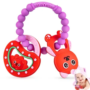 NPET Baby Valentines Teething Toy, Cute Bear & Red Heart Teething Ring, Sore Gums Relief, Chocking-Prove Design, Bpa-Free