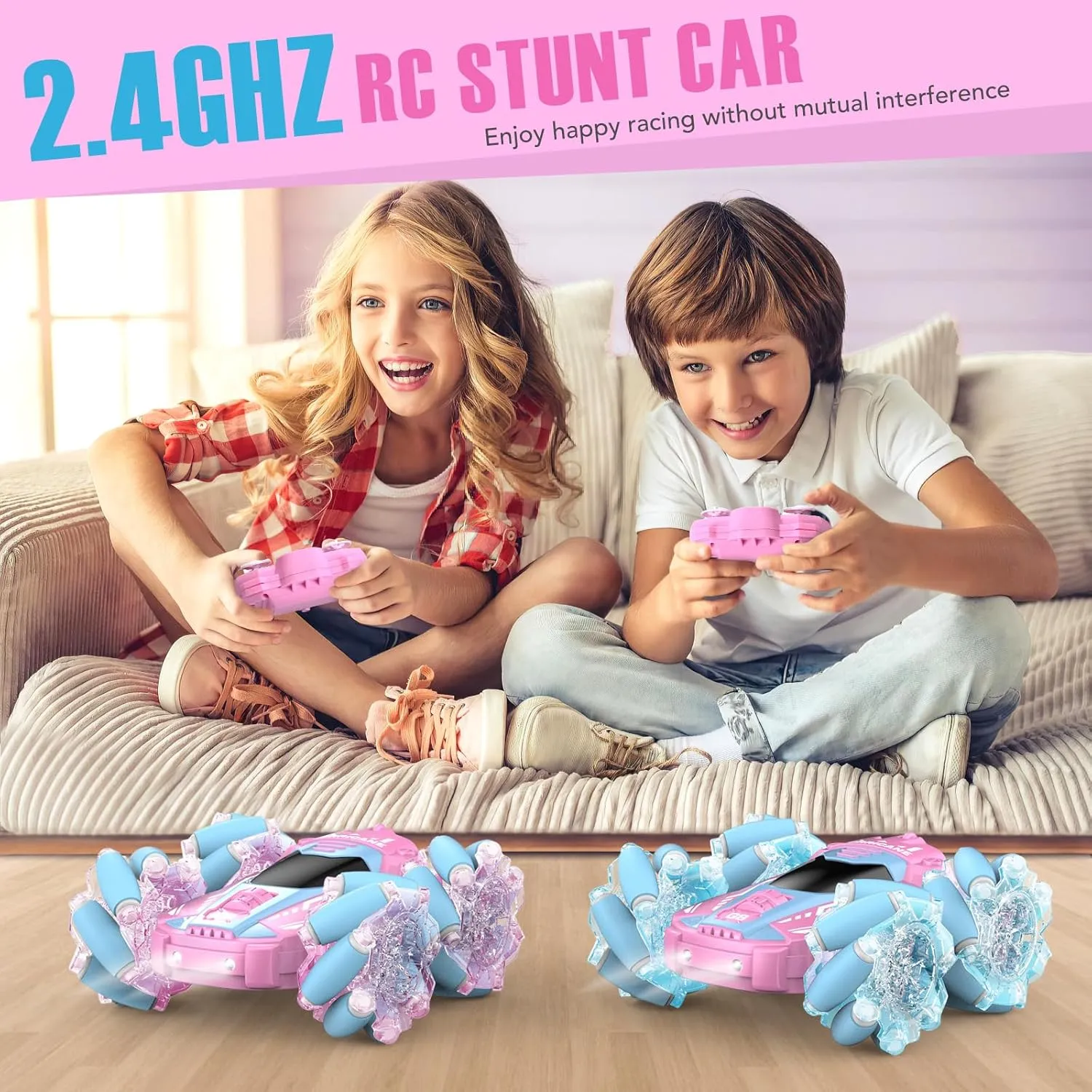 NQD Remote Control Car for Girls, RC Car 2.4 GHz Double Sided 360° Rotating Rc Stunt Car with Cool Lights Music Rechargeable All Terrains Monster Truck for Age 8-12 Girls Boy Christmas Birthday Gifts
