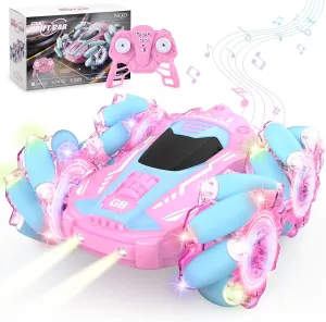 NQD Remote Control Car for Girls, RC Car 2.4 GHz Double Sided 360° Rotating Rc Stunt Car with Cool Lights Music Rechargeable All Terrains Monster Truck for Age 8-12 Girls Boy Christmas Birthday Gifts
