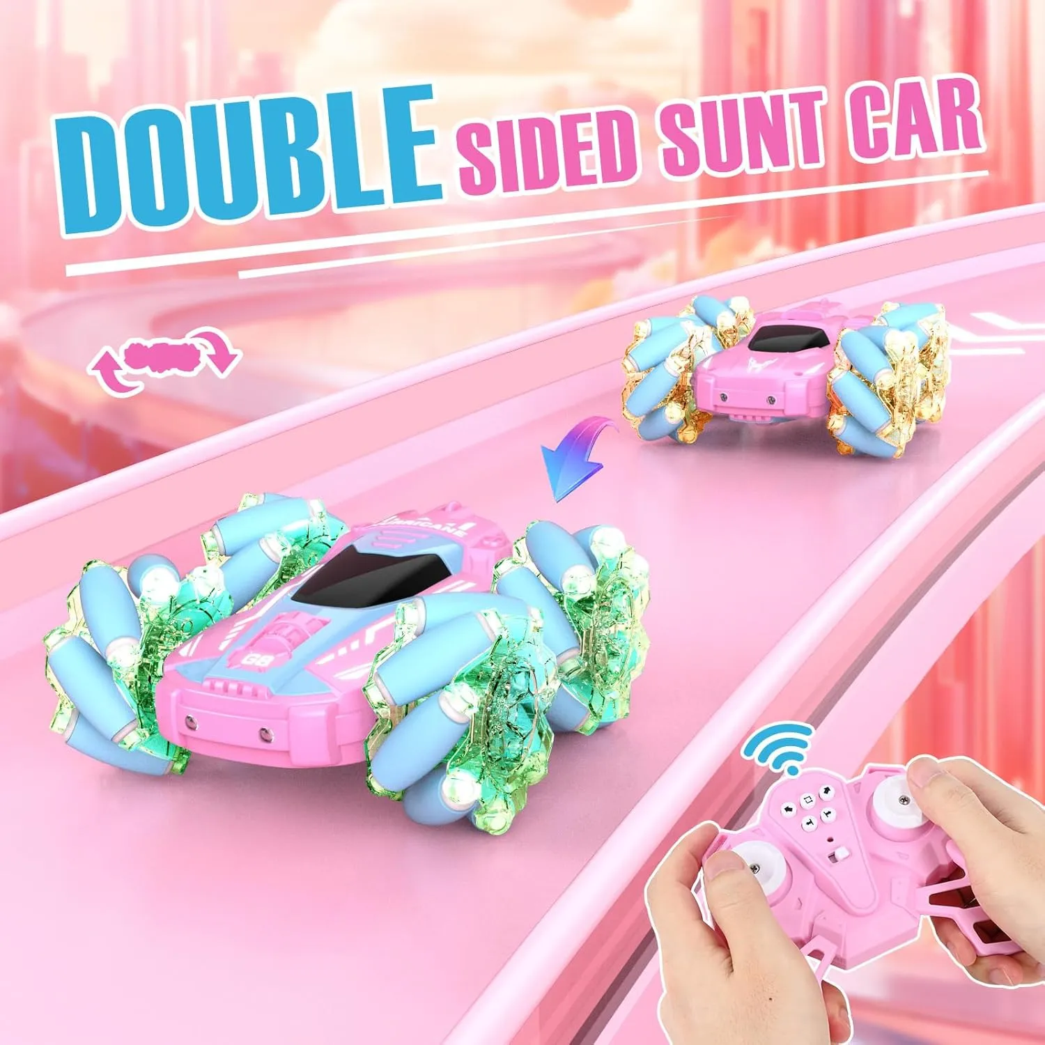NQD Remote Control Car for Girls, RC Car 2.4 GHz Double Sided 360° Rotating Rc Stunt Car with Cool Lights Music Rechargeable All Terrains Monster Truck for Age 8-12 Girls Boy Christmas Birthday Gifts