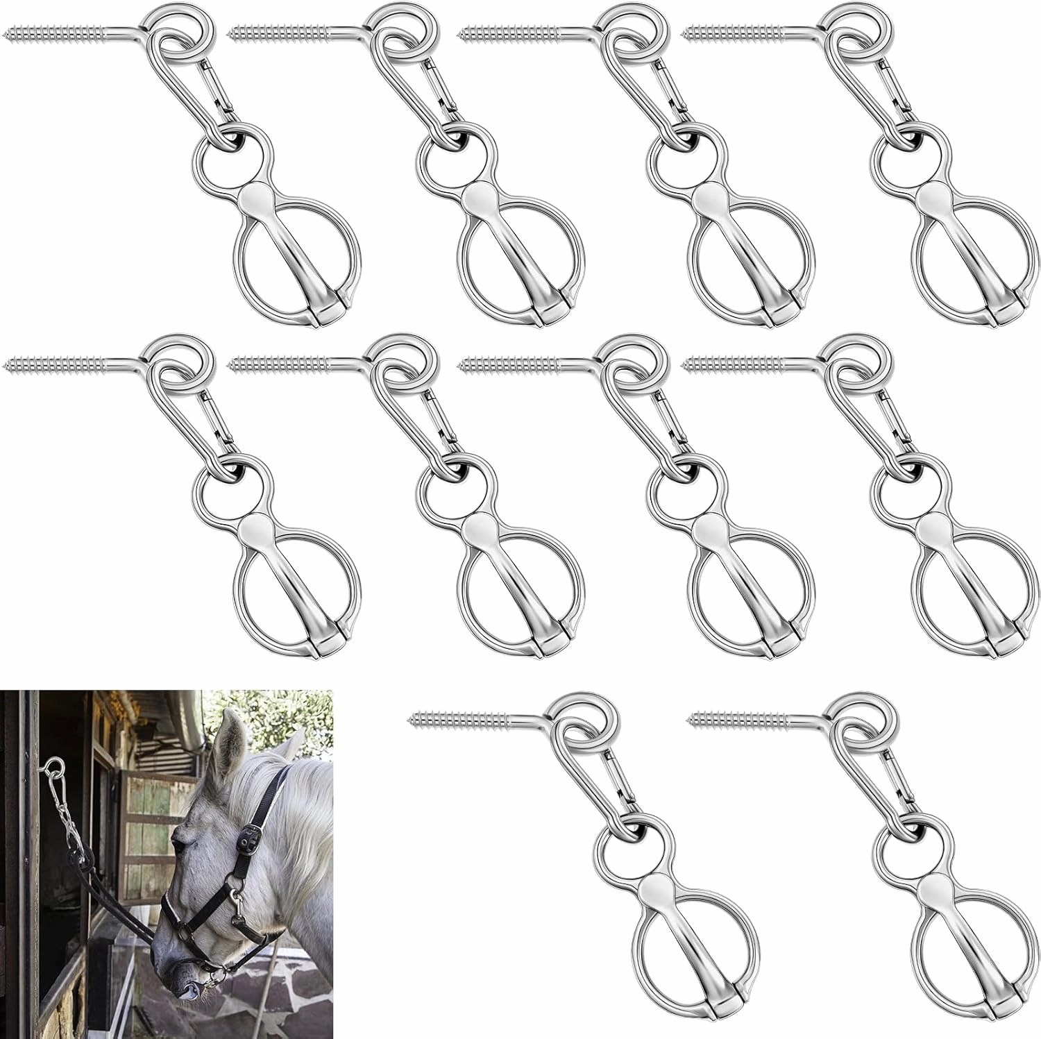Nuenen Horse Tie Ring Stainless Steel Horse Tack and Supplies Safety Accessories with Eye Bolts and Snaps Saddle Training Equipment for Pulling
