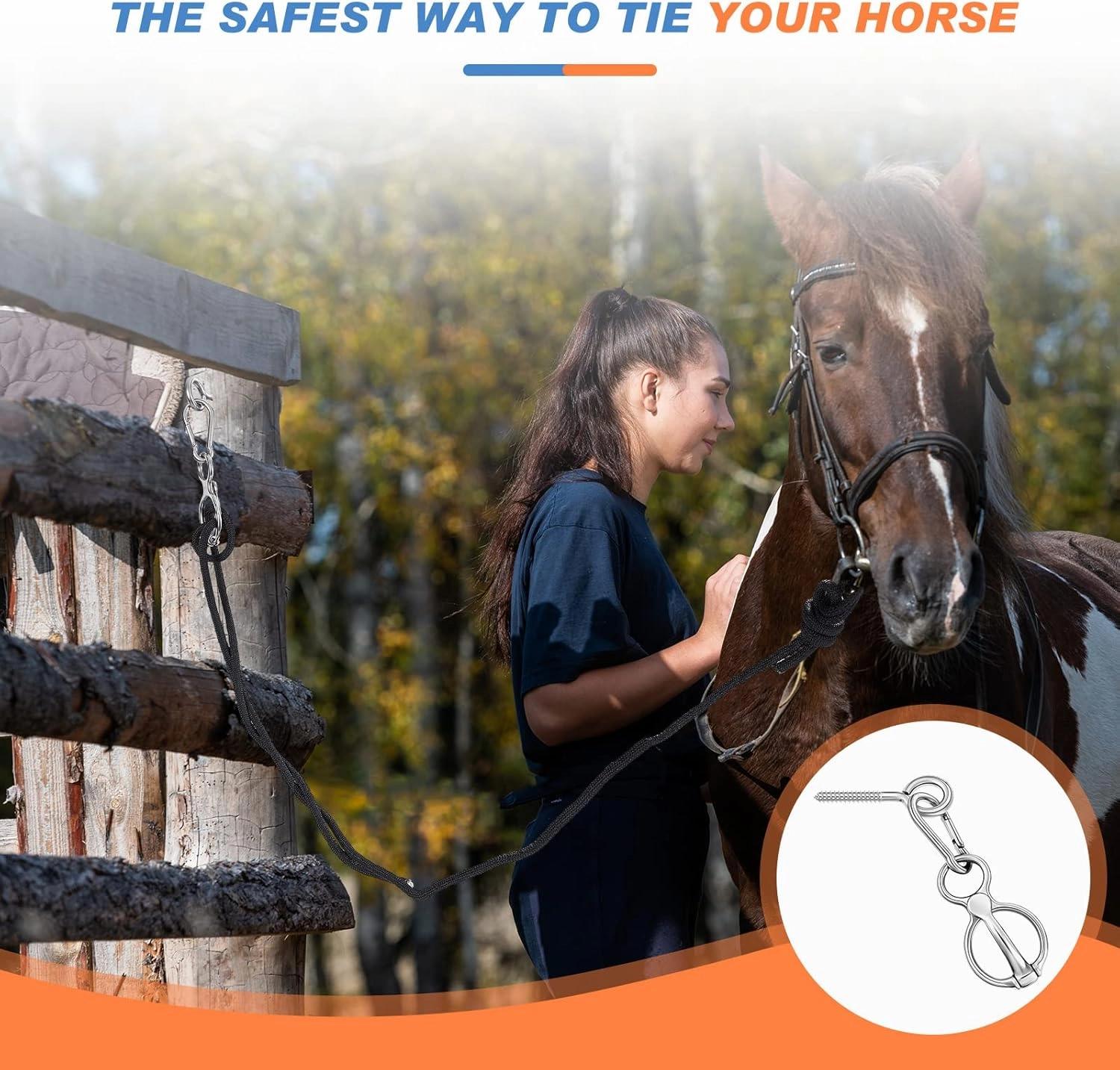 Nuenen Horse Tie Ring Stainless Steel Horse Tack and Supplies Safety Accessories with Eye Bolts and Snaps Saddle Training Equipment for Pulling
