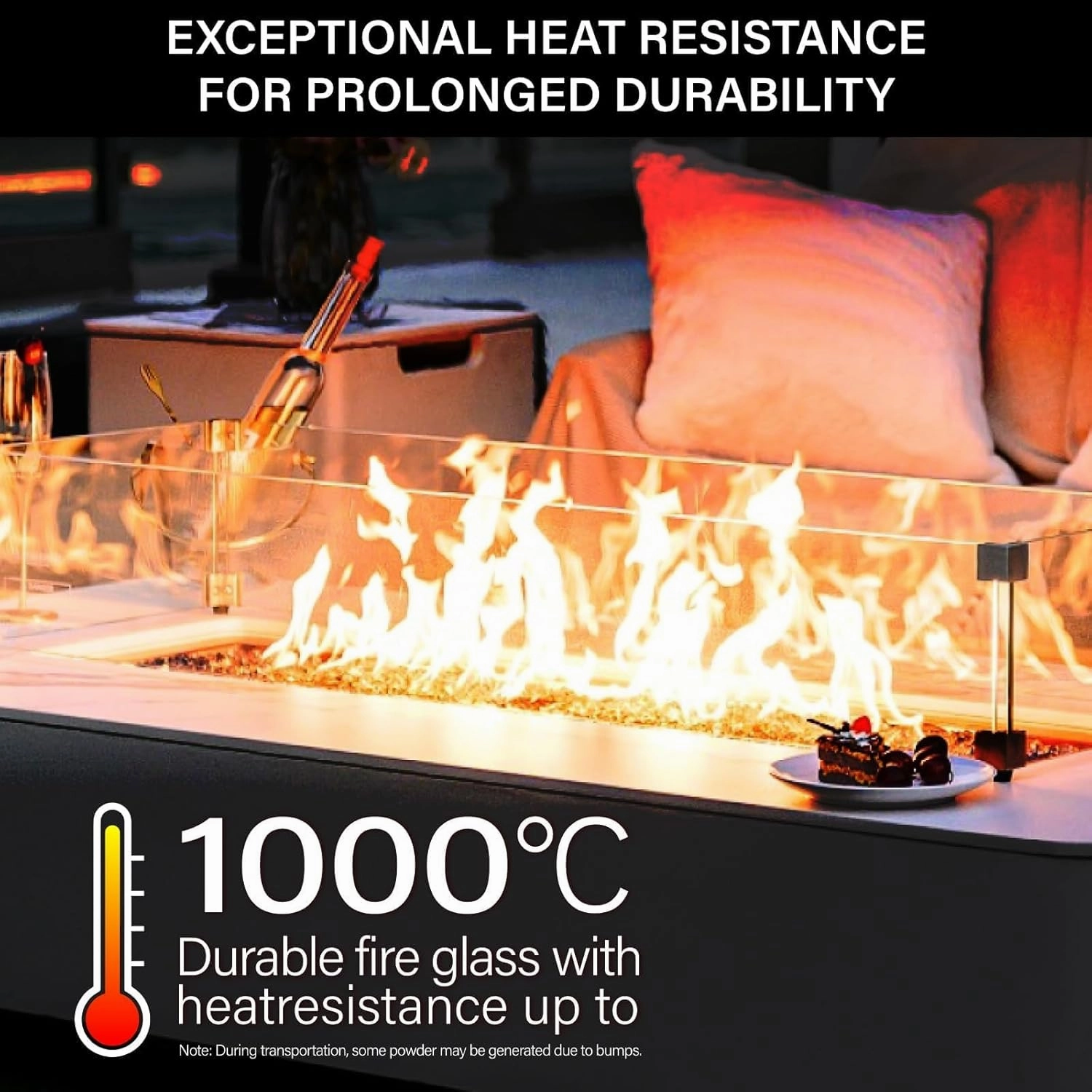 NUPICK 20 Pound Fire Glass, 1/2 Inch Reflective Fire Glass, Fit with Fire Pit Glass and Fireplace Glass, Black