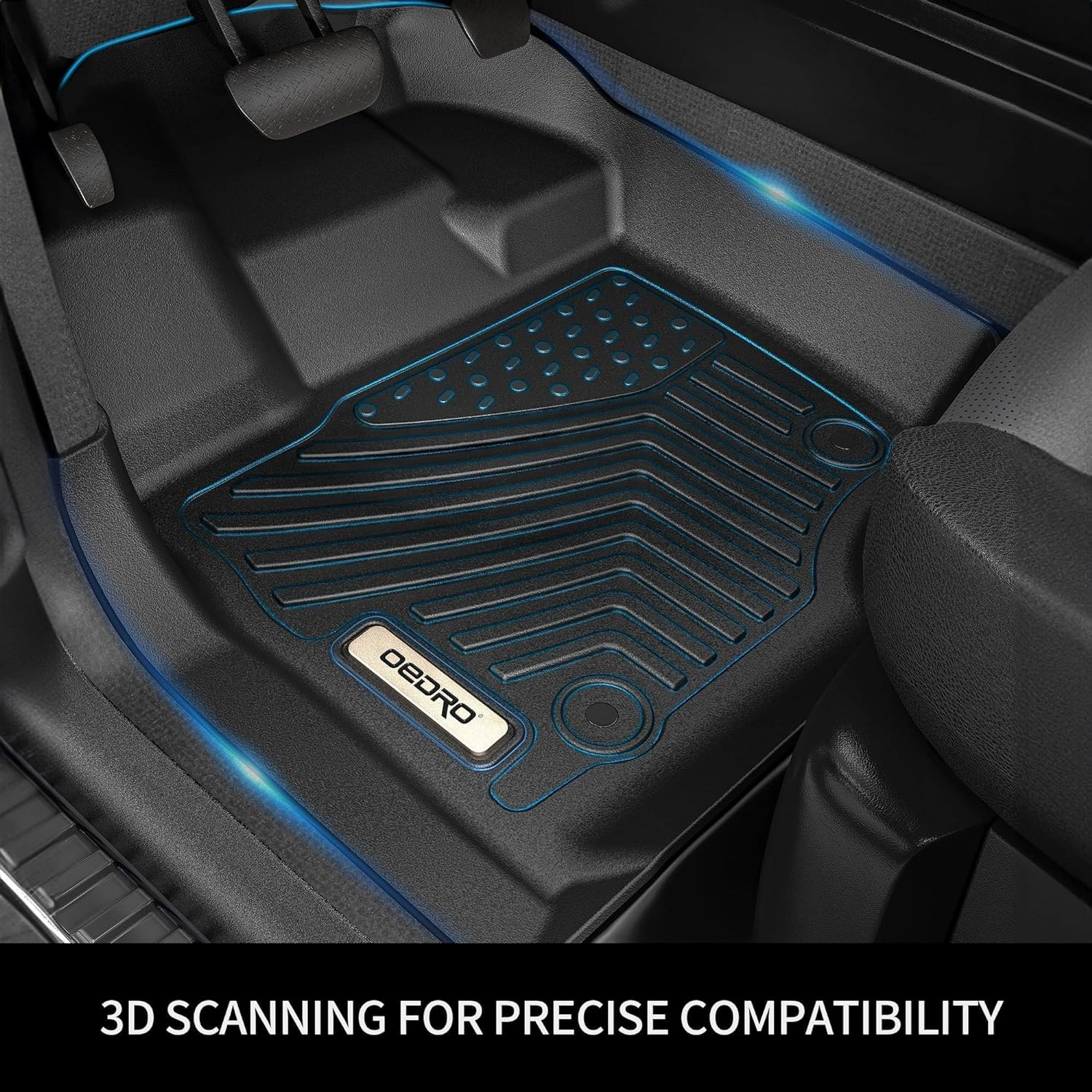 OEDRO Floor Mats Fit for 2016-2024 Chevrolet Camaro, Unique Black TPE All-Weather Guard Includes 1st and 2nd Row: Front, Rear, Full Set Liners