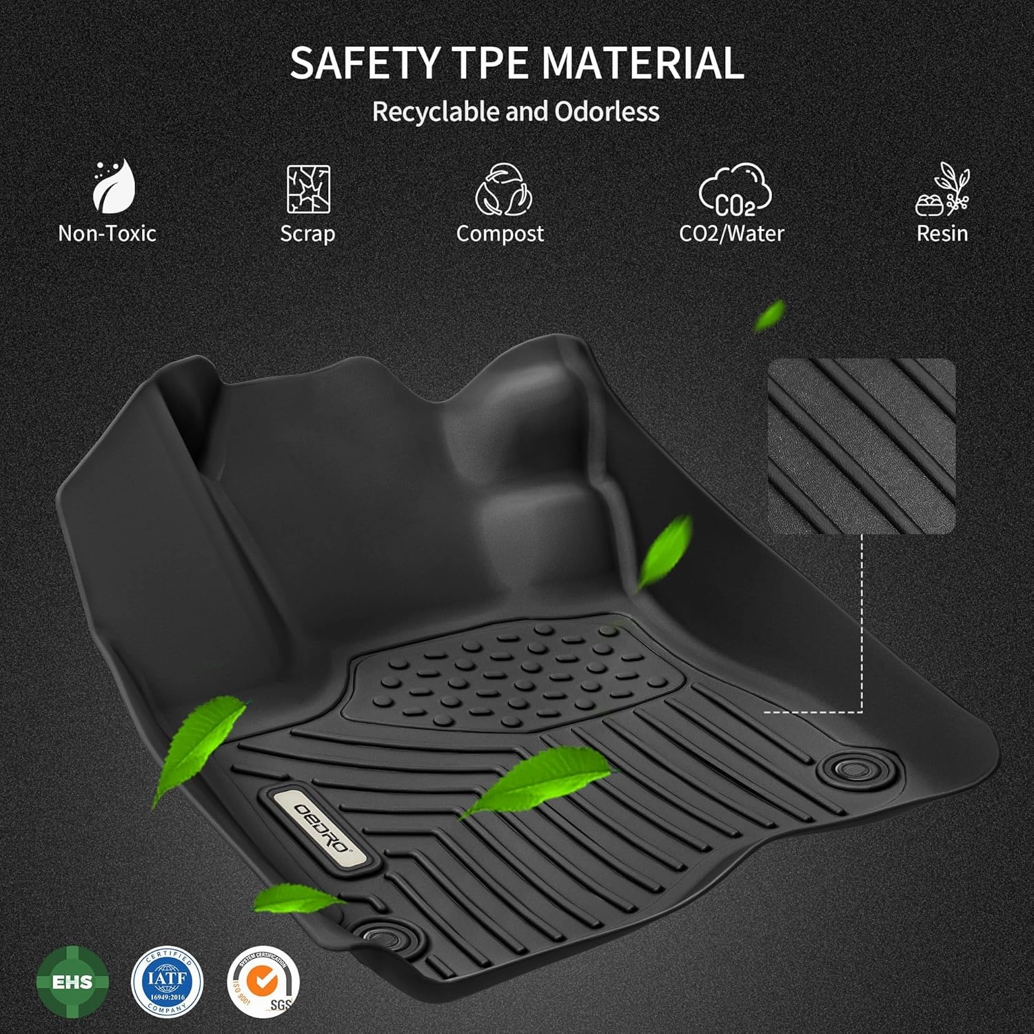 OEDRO Floor Mats Fit for 2016-2024 Chevrolet Camaro, Unique Black TPE All-Weather Guard Includes 1st and 2nd Row: Front, Rear, Full Set Liners