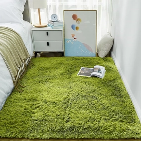 Ophanie Green Grass Area Rugs for Bedroom, 3x5 Shag Fluffy Carpet, Fuzzy Furry Plush Soft Cute Kids Baby Girls Shaggy Bedside Floor Rug for Teen Dorm Nursery Home Decor Aesthetic