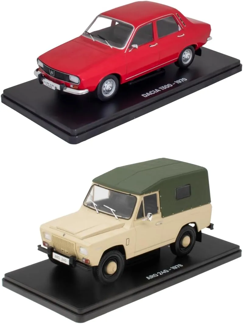 OPO 10 - Lot of 2 1/24 Miniature Cars from Eastern Europe: Dacia 1300   ARO 240 / ELC901 902
