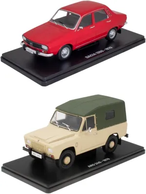 OPO 10 - Lot of 2 1/24 Miniature Cars from Eastern Europe: Dacia 1300   ARO 240 / ELC901 902