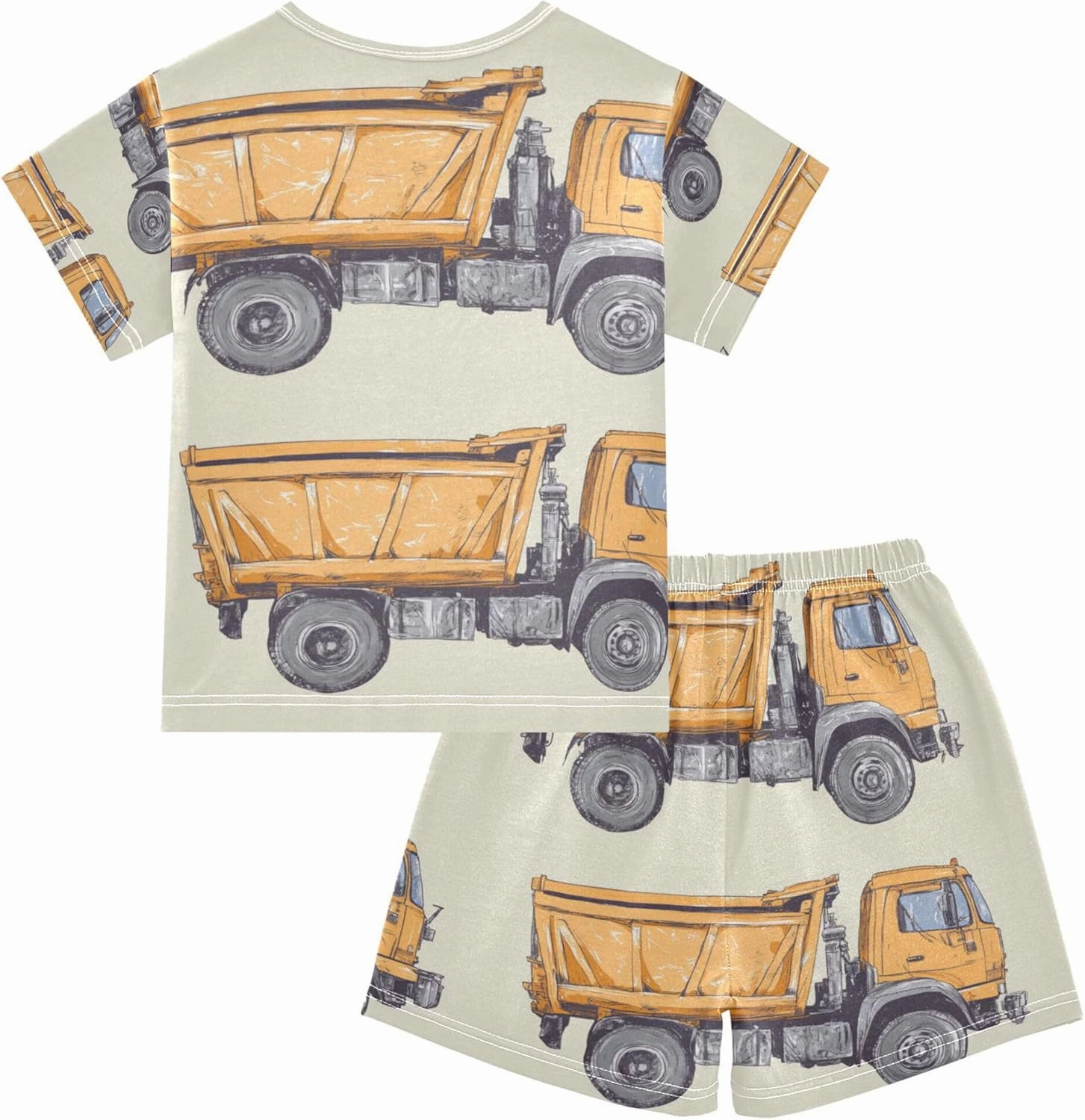 Orange Garbage Truck Cars Pajamas Short Set 2 Piece Summer Sleepwear