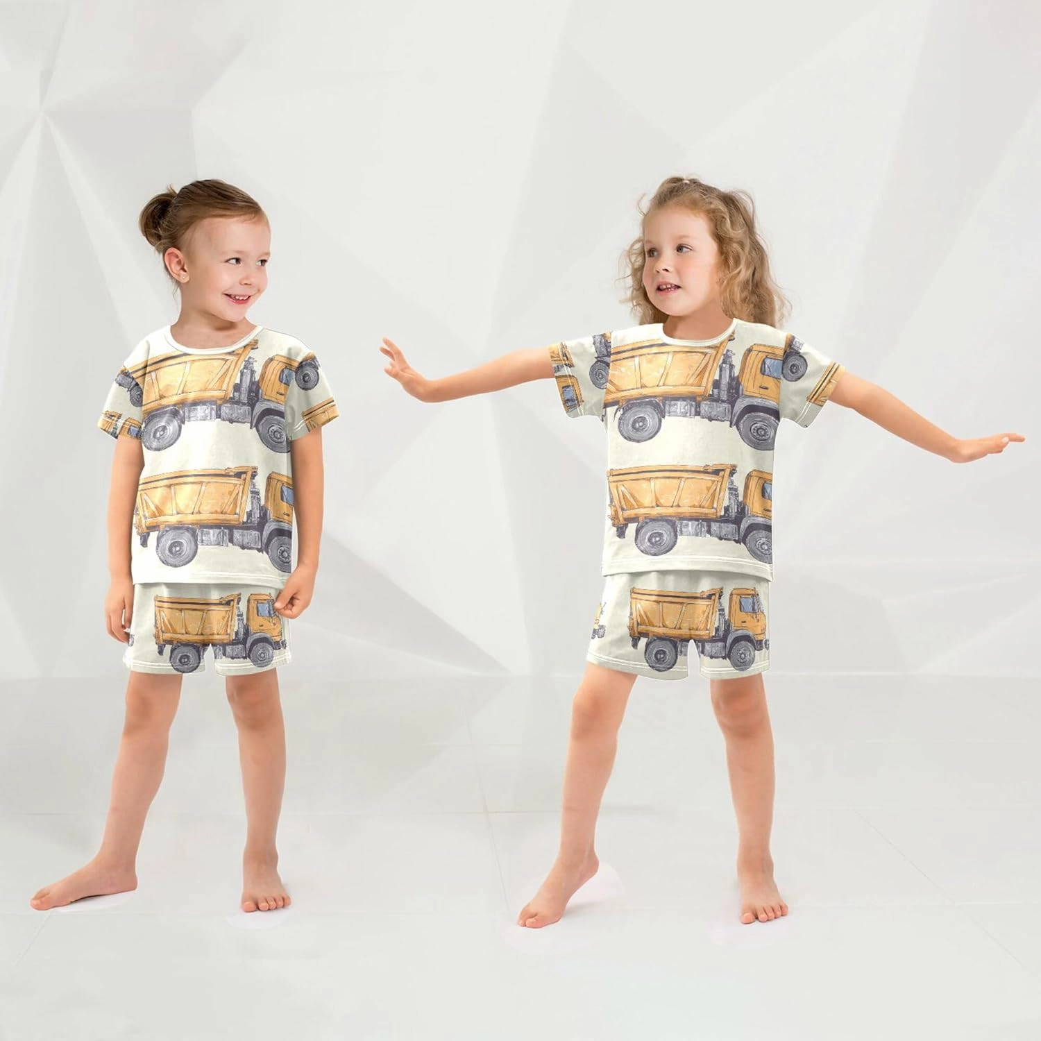 Orange Garbage Truck Cars Pajamas Short Set 2 Piece Summer Sleepwear