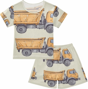Orange Garbage Truck Cars Pajamas Short Set 2 Piece Summer Sleepwear