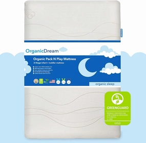 Organic Dream Pack and Play Mattress I [Dual-Sided] I Firm Infant Side   Memory Foam Toddler Side I Plush 100% Organic Cover I Fits Most Pack N Play Playpens and Playards