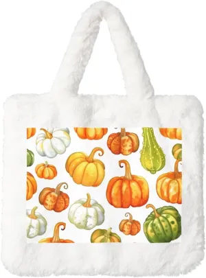 OSAM SPACE Fall Pumpkins Women Tote Bag, Thanksgiving Cute Fuzzy Plush Shoulder Bag, Purse Coin Pouch Accessories Tote Handbag for Winter Daily Work Dating
