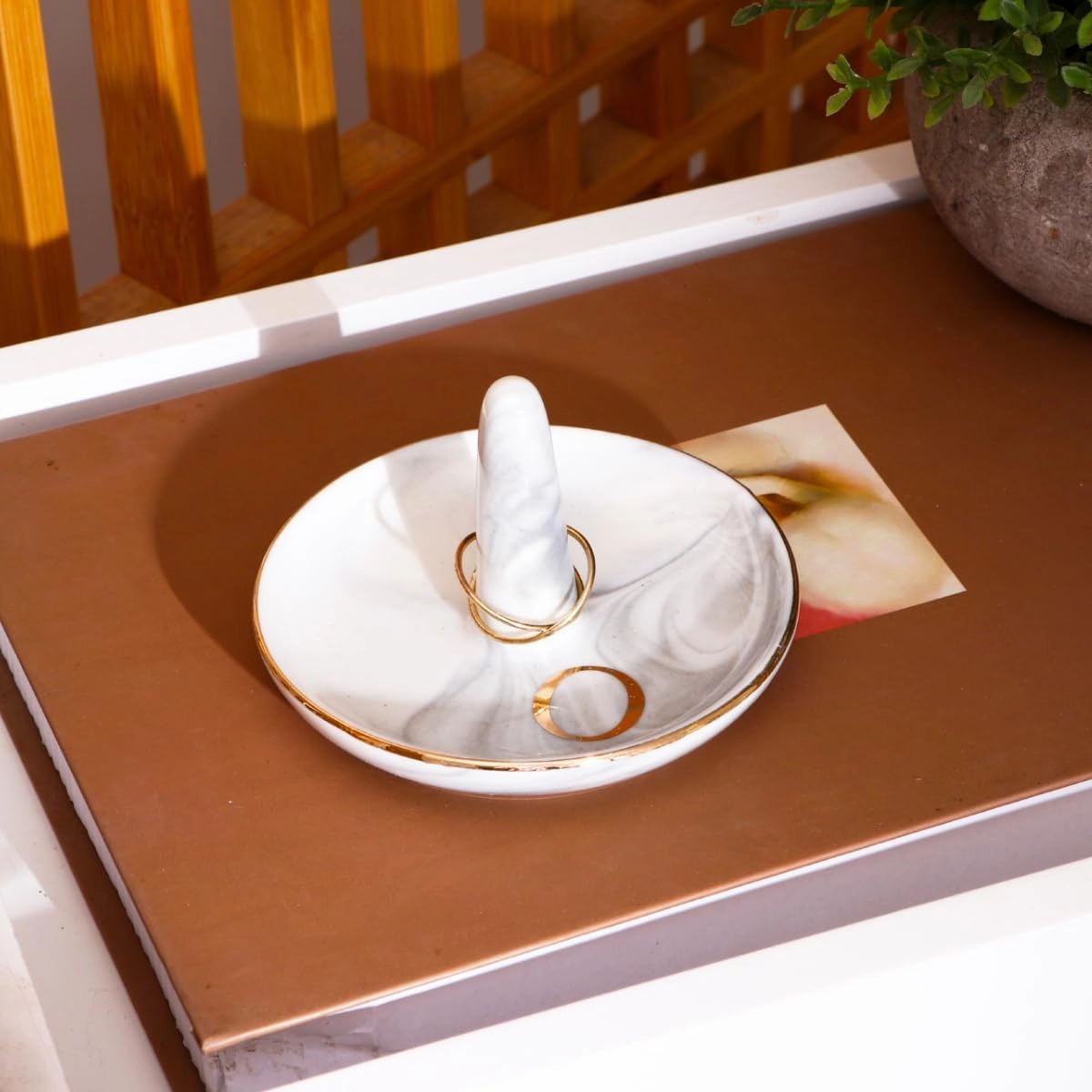 oskas Personalised Marble Letter Ring Dish Holder,Engagement Wedding Bridal Shower Gift，Decorative Trinket Jewelry Tray,4 Inch,Ceramic (A)