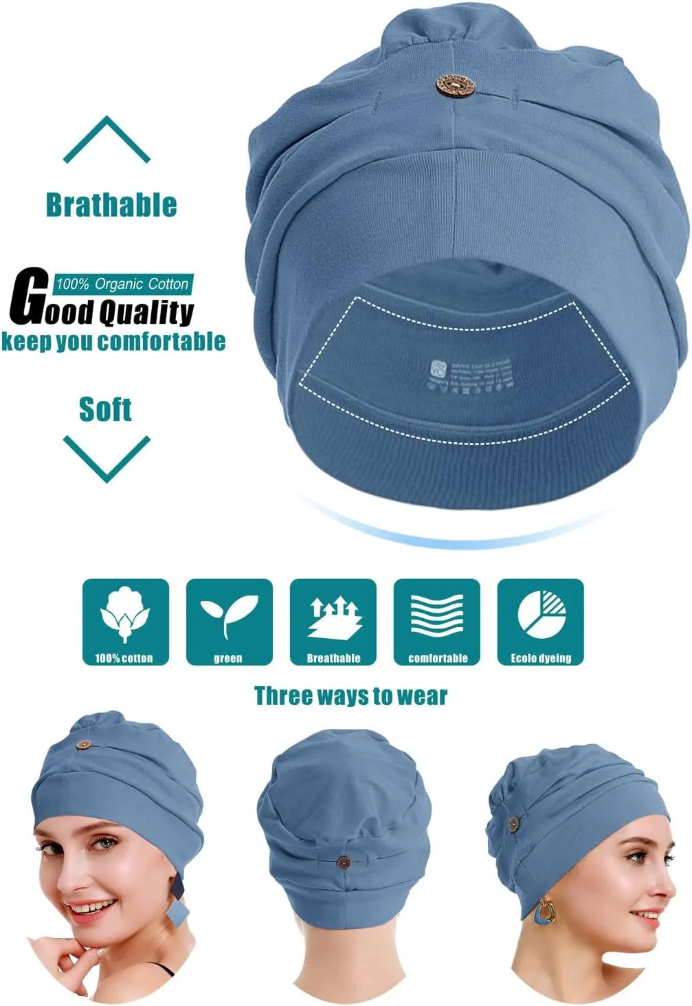 osvyo Cotton Chemo Turbans for Women Cancer Hairloss hat - Cotton Lightweight Headwear Sealed Packaging