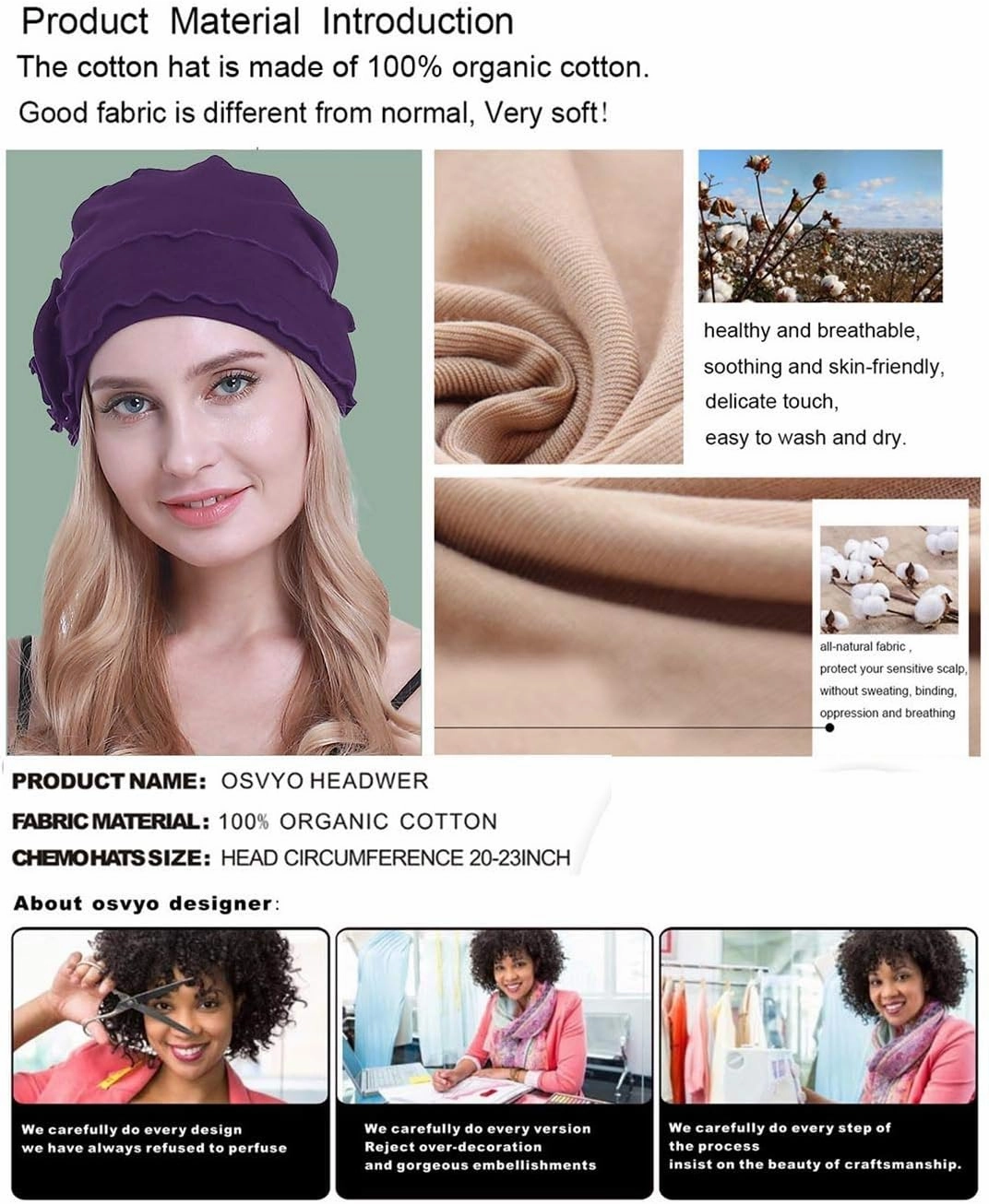 osvyo Chemo Headwear Turban Cap for Women - Cancer Beanie Hair Loss Sealed Packaging