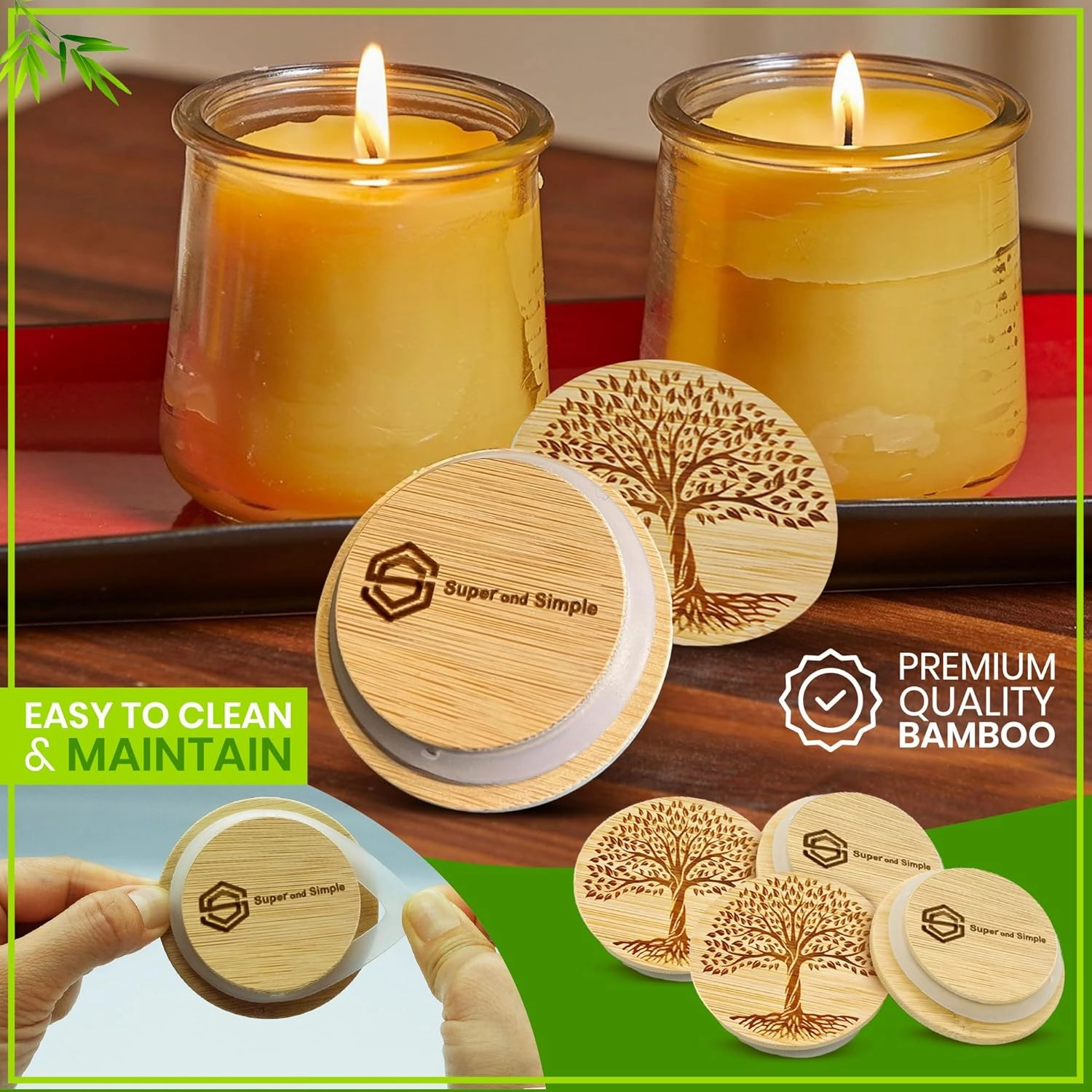 Oui Yogurt Jar Lids with Reusable Labels & Storage Bag | Beautiful Tree of Life Design or Choose a Design | Bamboo Wood with Food Grade Silicone Sealing Ring | Durable, Food-Safe, Air-tight | 24 lids