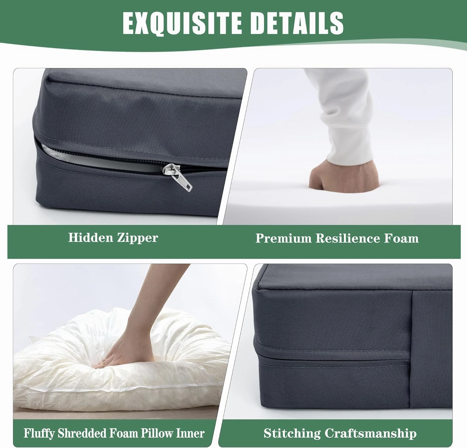 Outdoor Chair Cushions for Patio Furniture with Waterproof Detachable Cover, Deep Seat Couch Cushion Replacement and Backrest Pillow for Sectional Sofa, 25.6 x 25.6 Inch, Dark Grey