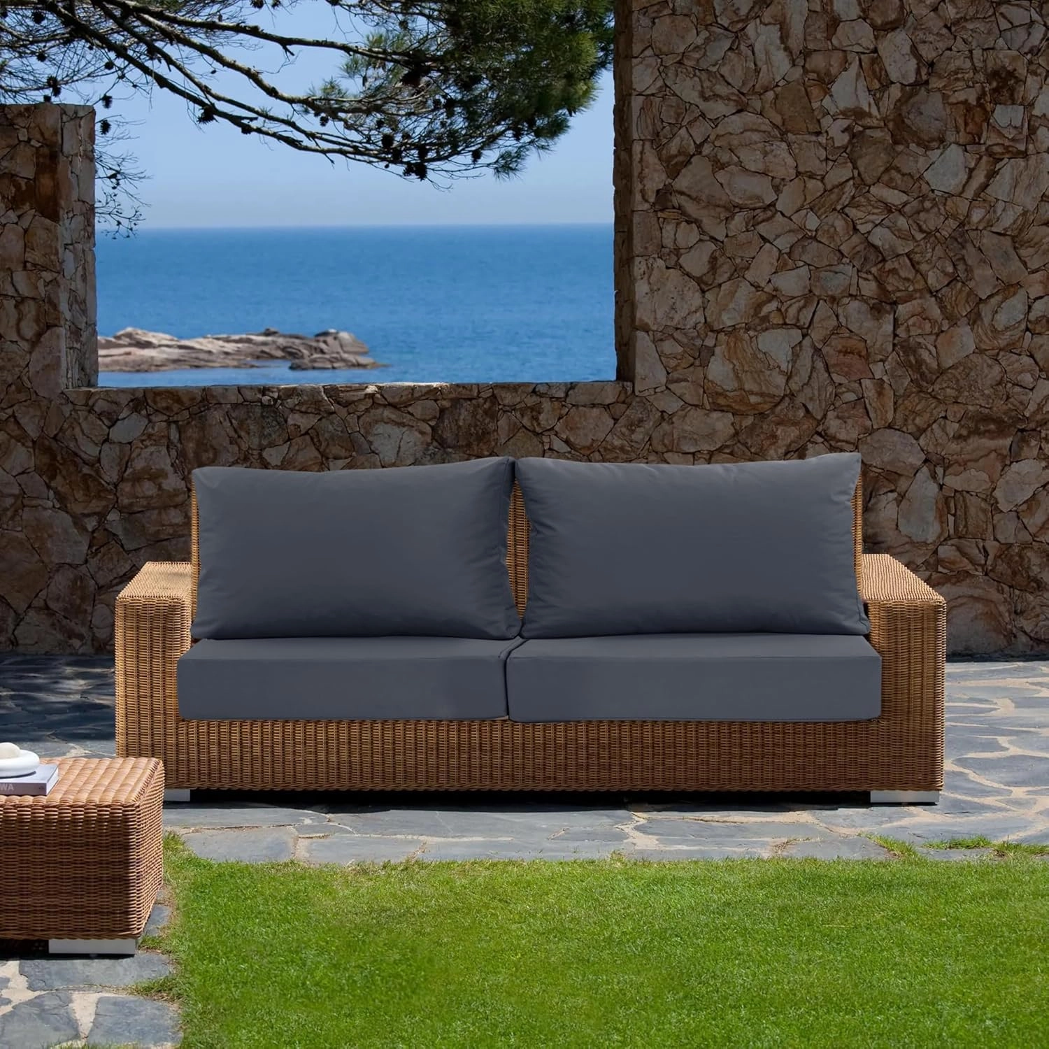 Outdoor Chair Cushions for Patio Furniture with Waterproof Detachable Cover, Deep Seat Couch Cushion Replacement and Backrest Pillow for Sectional Sofa, 25.6 x 25.6 Inch, Dark Grey, Set of 2