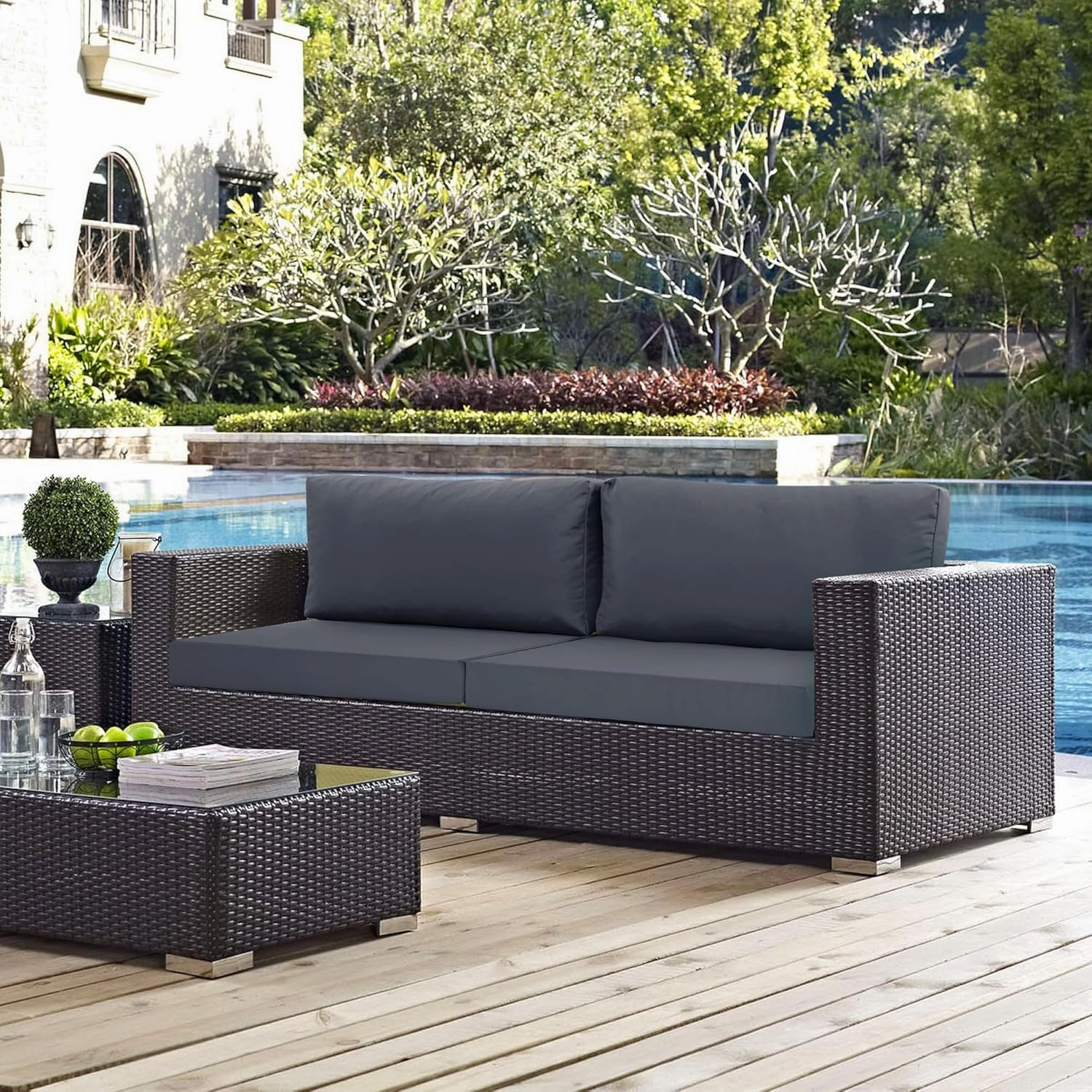 Outdoor Chair Cushions for Patio Furniture with Waterproof Detachable Cover, Deep Seat Couch Cushion Replacement and Backrest Pillow for Sectional Sofa, 25.6 x 25.6 Inch, Dark Grey