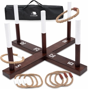 Outdoor Ring Toss Game for Adults - Perfect Lawn and Backyard Game for Adults and Family - Outdoor Yard Games for Fun Activities on Easter and Festivals - Wooden Ring Toss with Carrying Case