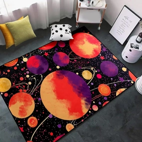 Outer Space Rug - Starry Sky Area Carpet Planet Rug for Kids Room Galaxy Rugs for Boys Bedroom Black Universe Plant Carpet Kids Play Mat, 3x4 Feet
