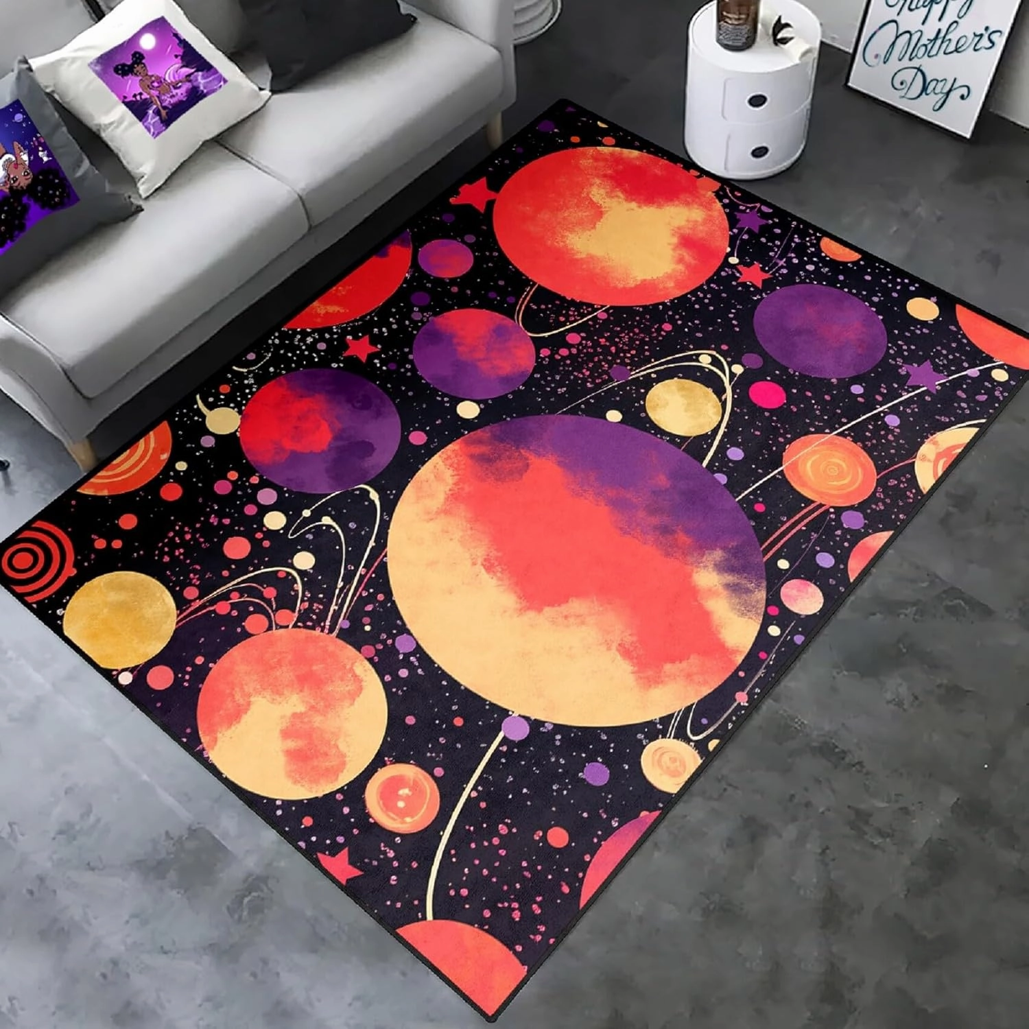Outer Space Rug - Starry Sky Area Carpet Planet Rug for Kids Room Galaxy Rugs for Boys Bedroom Black Universe Plant Carpet Kids Play Mat, 3x4 Feet