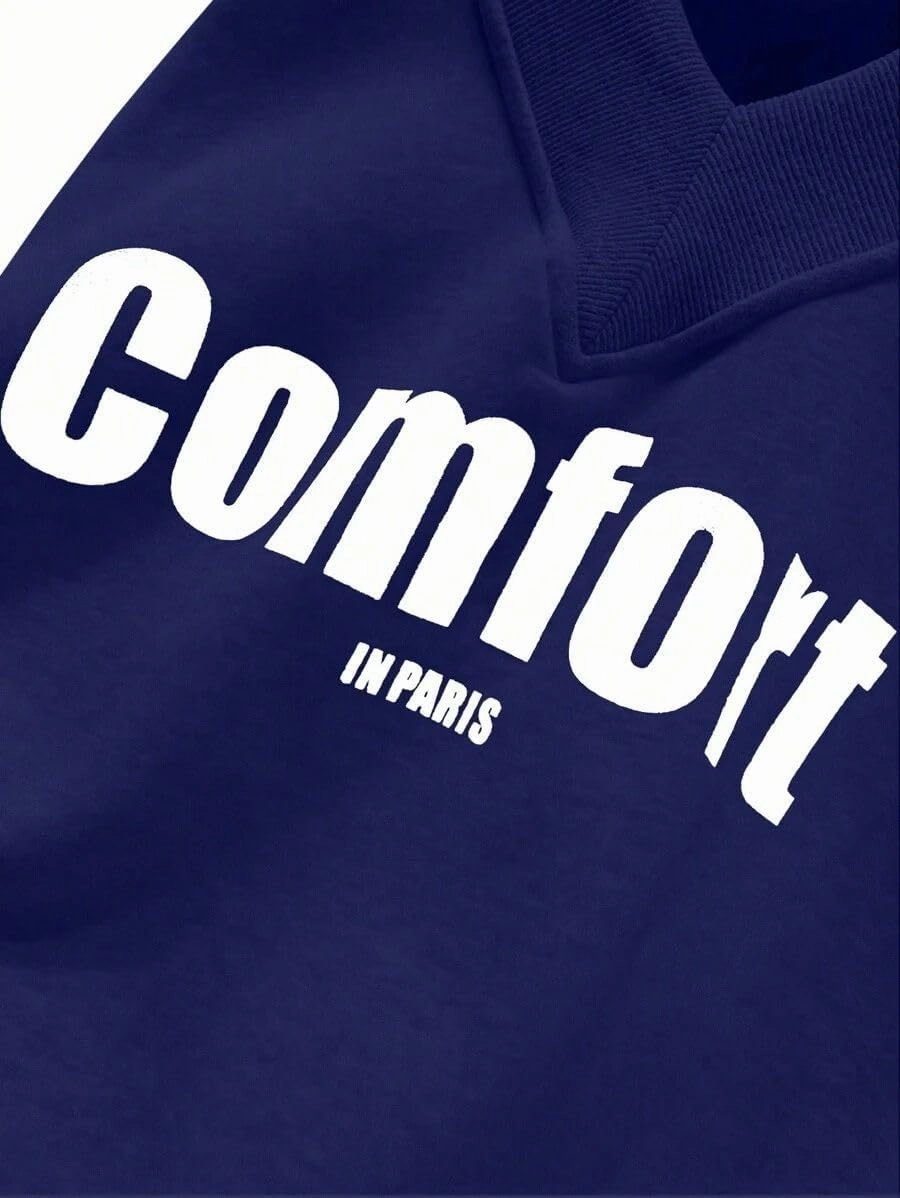 Oversized Sweatshirt for Women Drop Shoulder V-Neck Letter Graphic Pullover Long Sleeve Loose Fit Casual Top