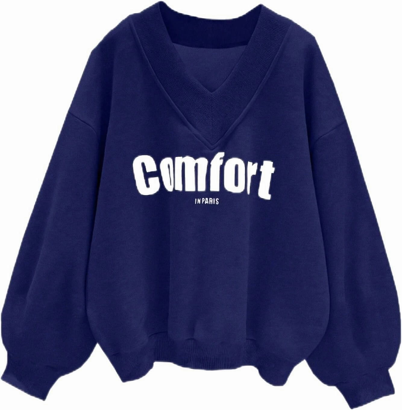 Oversized Sweatshirt for Women Drop Shoulder V-Neck Letter Graphic Pullover Long Sleeve Loose Fit Casual Top