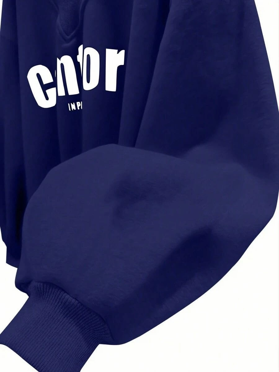 Oversized Sweatshirt for Women Drop Shoulder V-Neck Letter Graphic Pullover Long Sleeve Loose Fit Casual Top