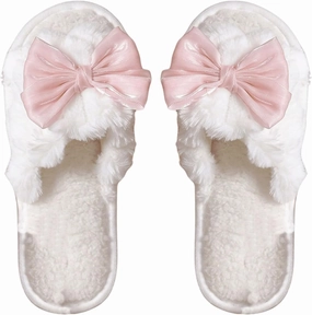 OYOANGLE Women's Bow Knot Furry Slippers Open Toe Faux Fur Fuzzy Indoor Slippers Casual House Slides