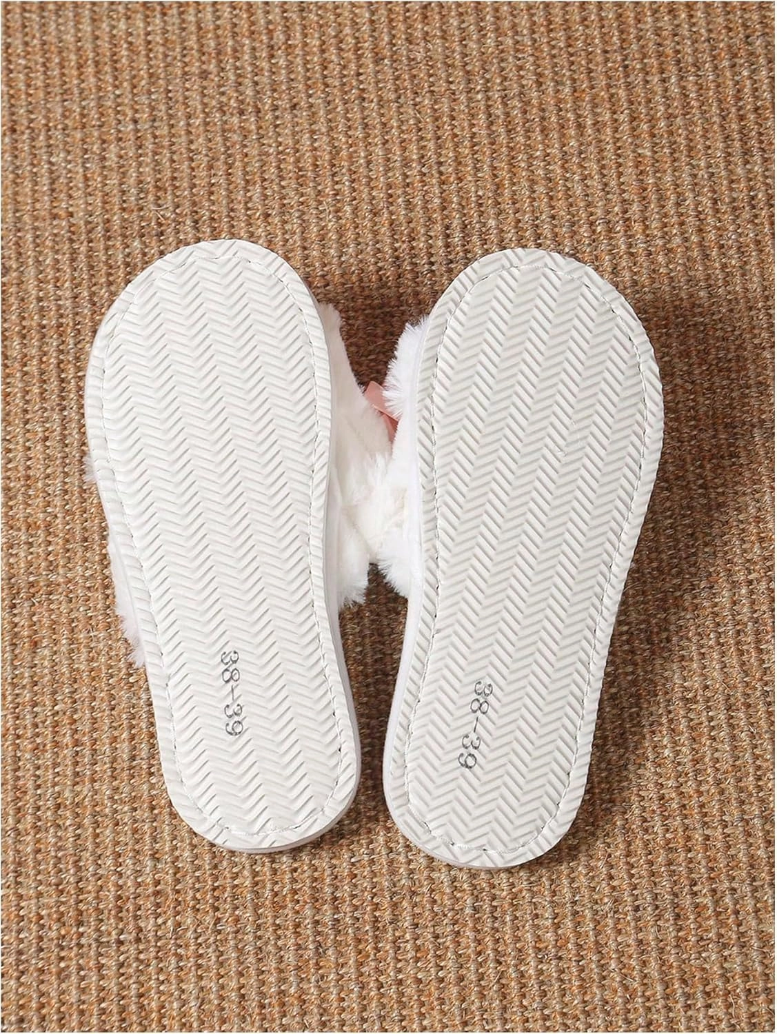 OYOANGLE Women's Bow Knot Furry Slippers Open Toe Faux Fur Fuzzy Indoor Slippers Casual House Slides