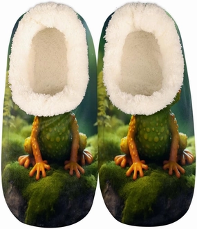 Pardick Fuzzy House Slippers for Women Men, Cute Frog Anti-Slip Fleece Lined Shoes, Home Bedroom Indoor Slippers with Plush Lining, Green Frog Warm Slippers