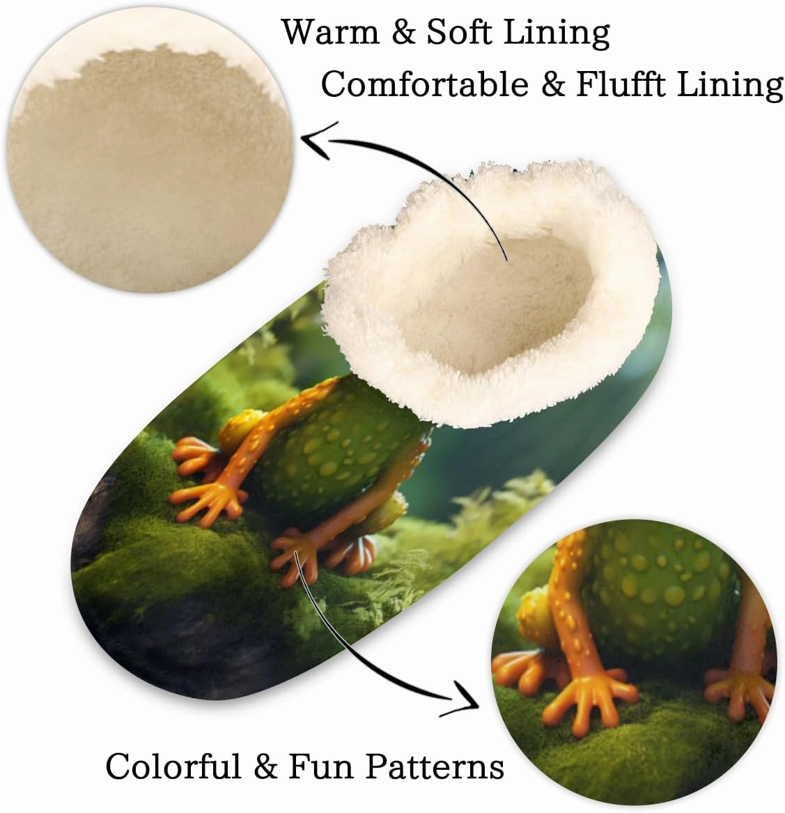 Pardick Fuzzy House Slippers for Women Men, Cute Frog Anti-Slip Fleece Lined Shoes, Home Bedroom Indoor Slippers with Plush Lining, Green Frog Warm Slippers