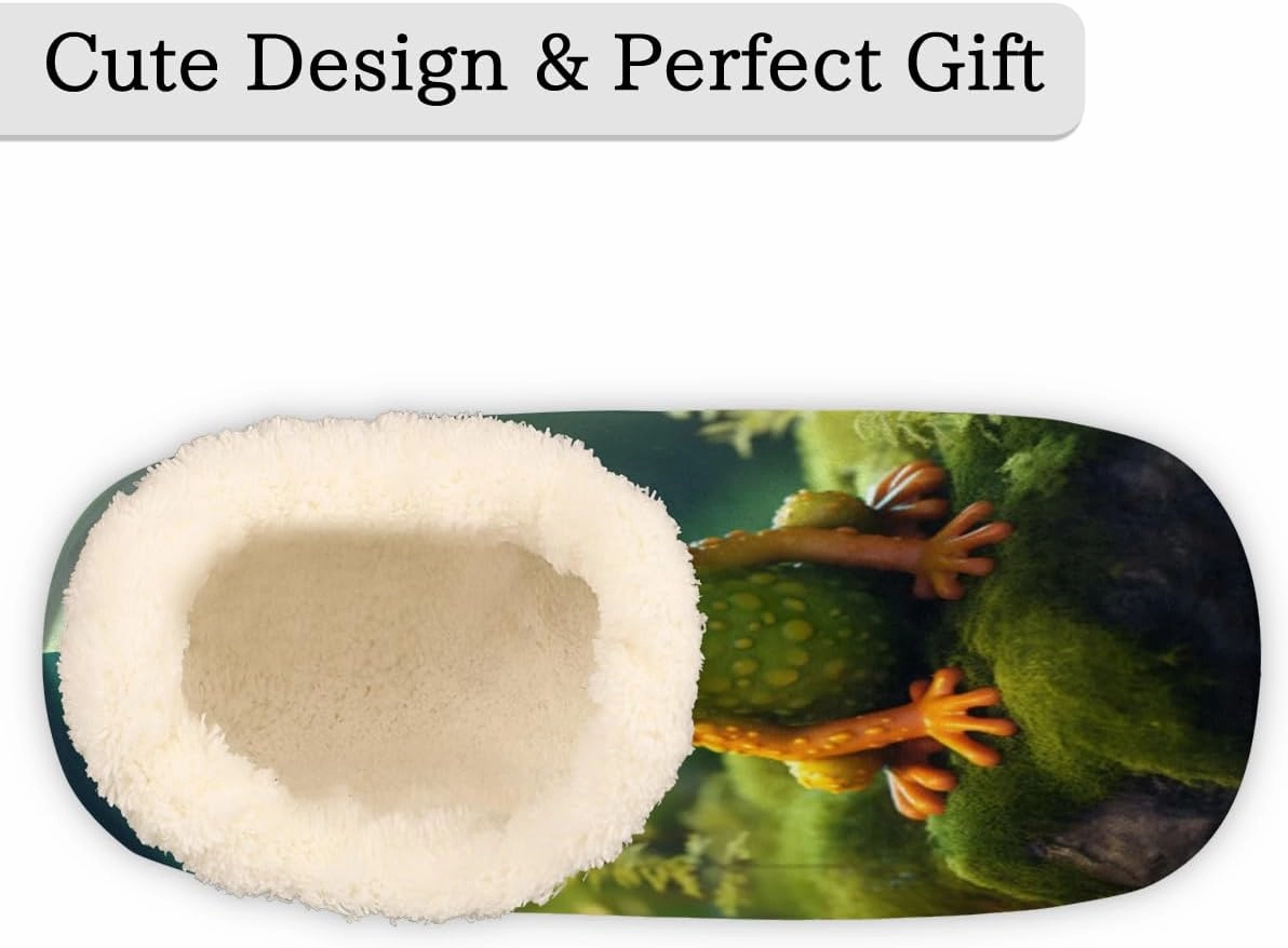 Pardick Fuzzy House Slippers for Women Men, Cute Frog Anti-Slip Fleece Lined Shoes, Home Bedroom Indoor Slippers with Plush Lining, Green Frog Warm Slippers