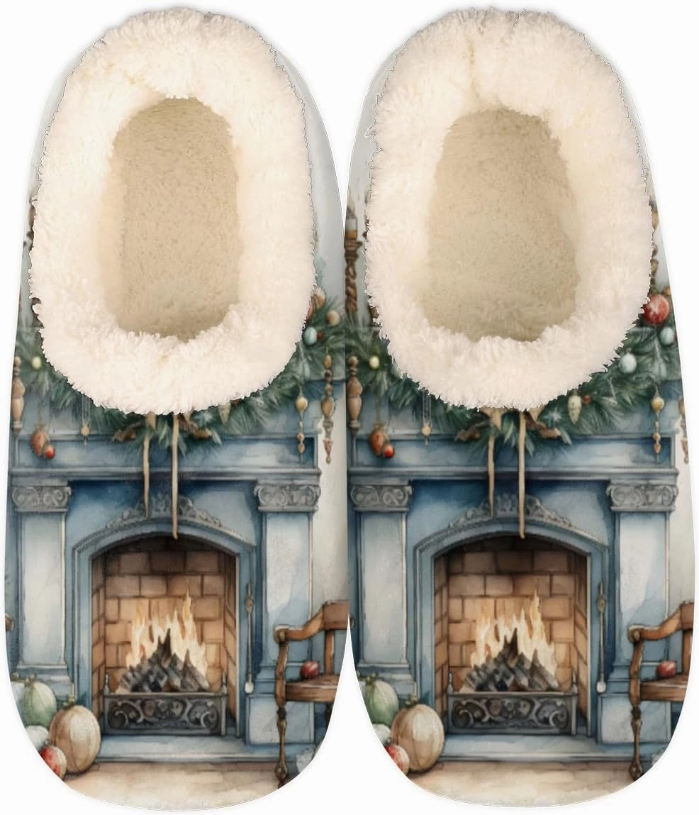Pardick Fuzzy House Slippers for Women Men, Fireplace New Year Anti-Slip Fleece Lined Shoes, Home Bedroom Indoor Slippers with Plush Lining, Warm Slippers