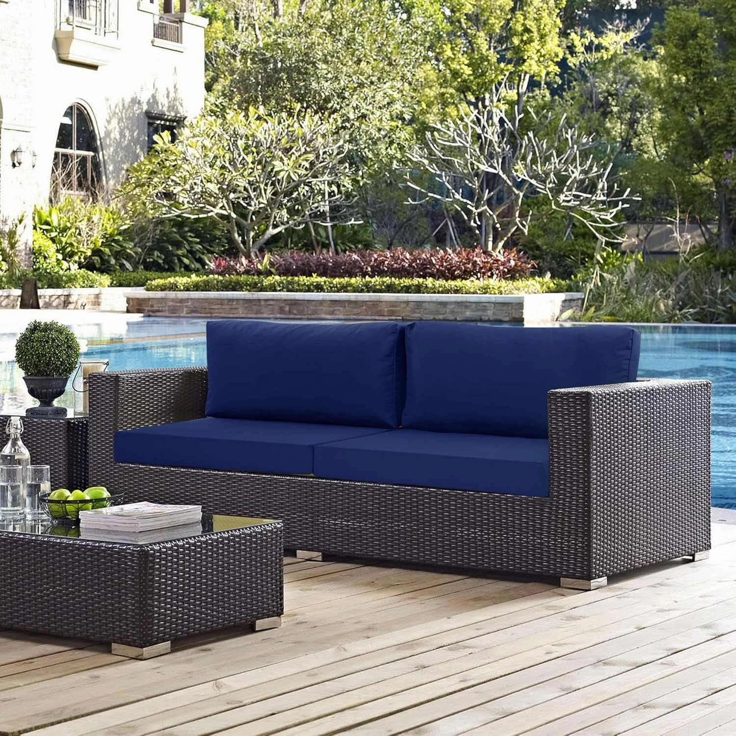 Patio Furniture Cushions Replacement, Outdoor Deep Seat Couch Cushion and Backrest Pillow with Waterproof Removable Cover for Sectional Sofa Set, 25.6 x 25.6 Inch, Navy