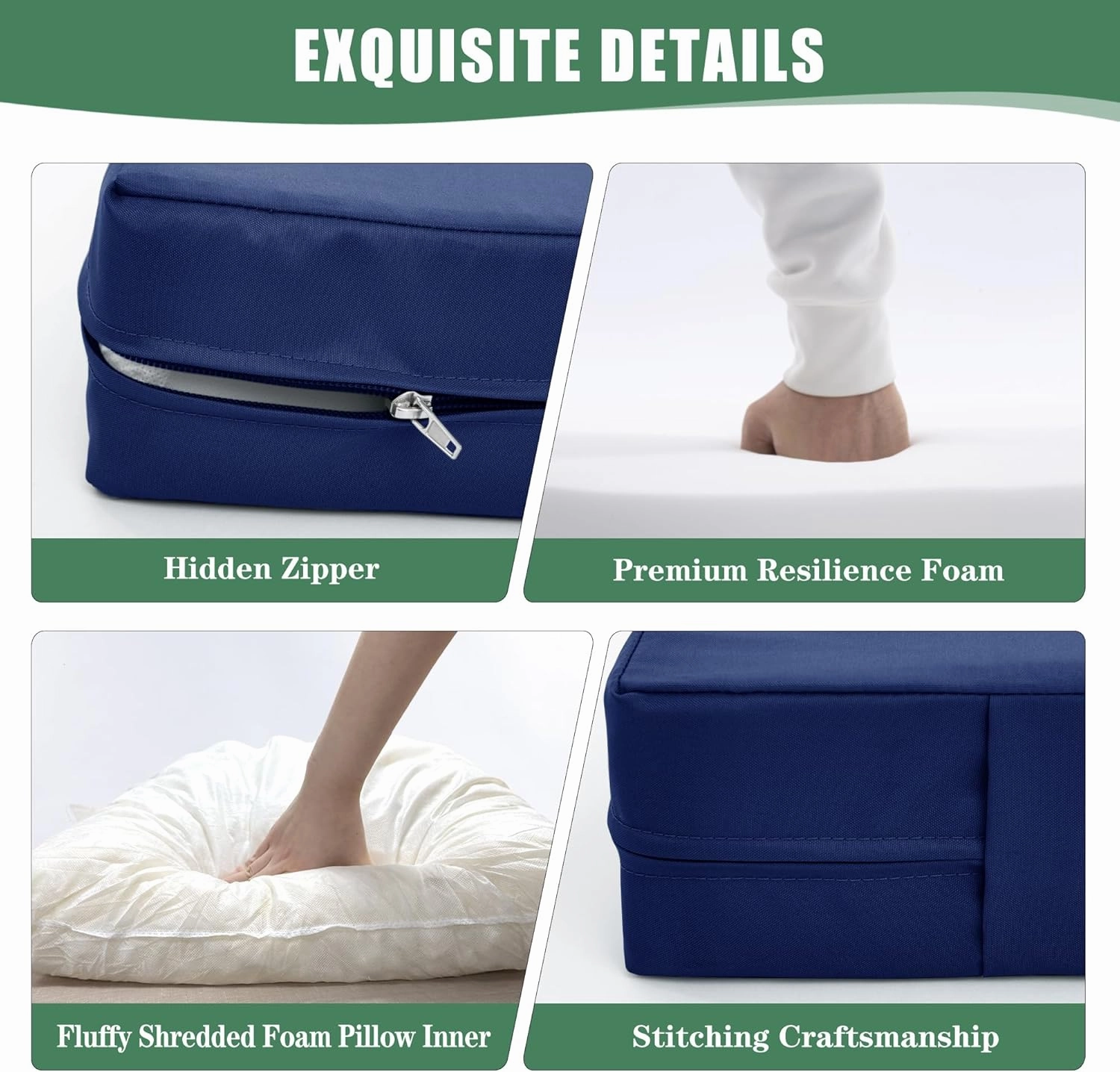 Patio Furniture Cushions Replacement, Outdoor Deep Seat Couch Cushion and Backrest Pillow with Waterproof Removable Cover for Sectional Sofa Set, 25.6 x 25.6 Inch, Navy