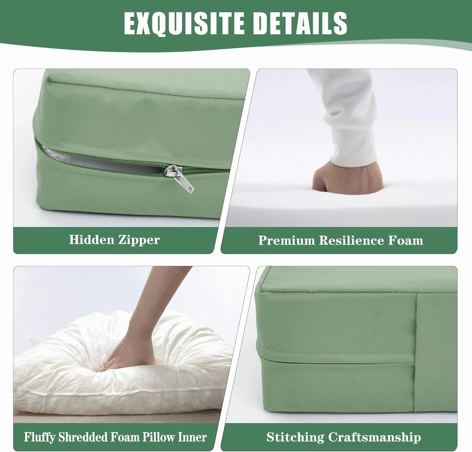 Patio Furniture Cushions Replacement, Outdoor Deep Seat Couch Cushion and Backrest Pillow with Waterproof Removable Cover for Sectional Sofa Set, 25.6 x 25.6 Inch, Sage Green