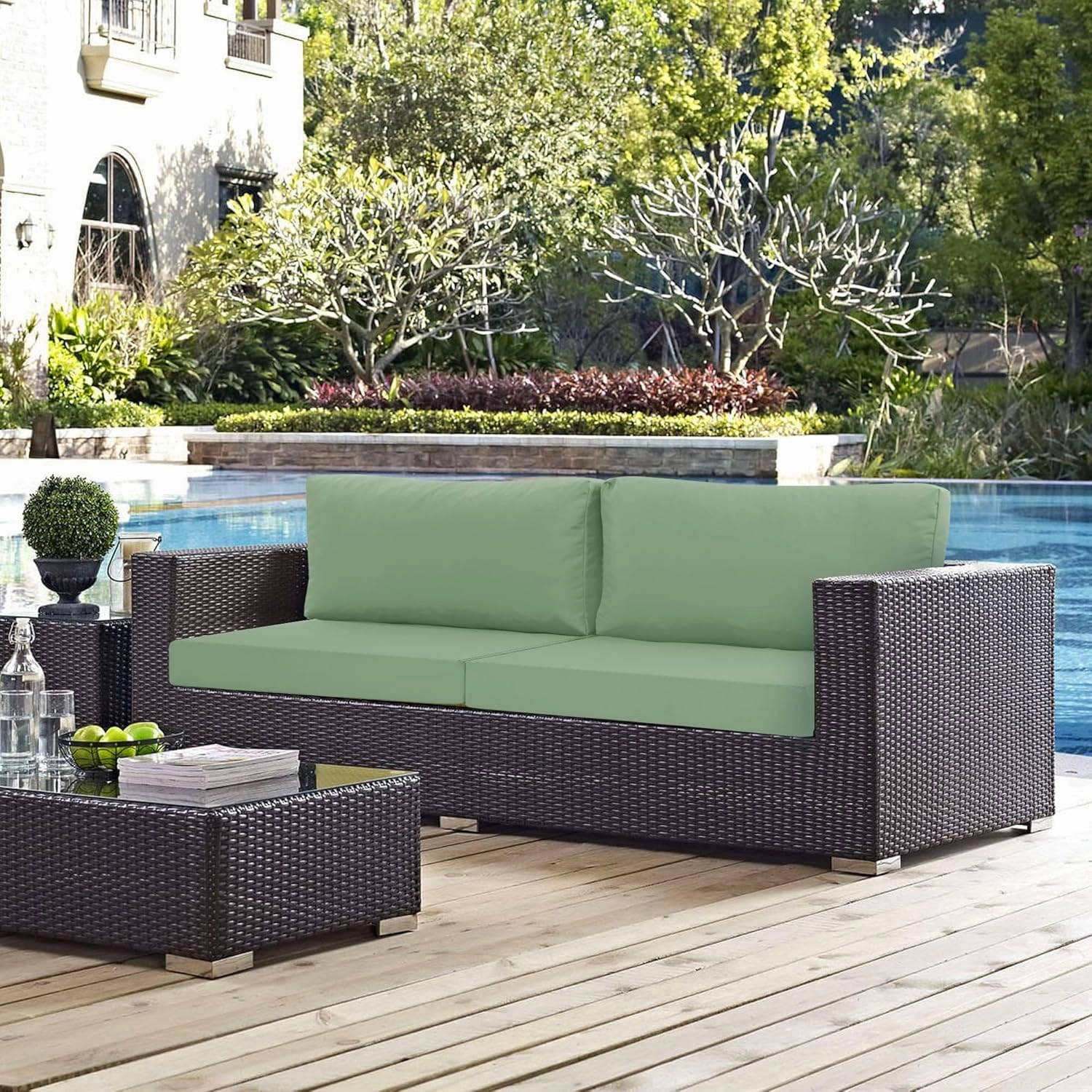 Patio Furniture Cushions Replacement, Outdoor Deep Seat Couch Cushion and Backrest Pillow with Waterproof Removable Cover for Sectional Sofa Set, 25.6 x 25.6 Inch, Sage Green