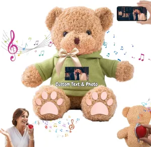 Personalized Gifts for Her Him Teddy Bear with Voice Recording, Personalized Bear with Bow for Kids Adults as Gifts for Christmas Valentines Day Birthday Gifts (12 inch-Text Photo)